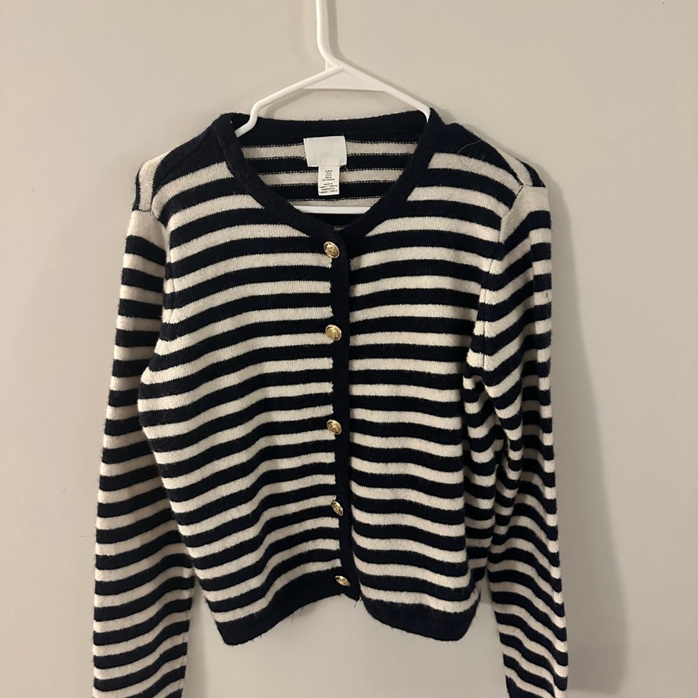 H&M Black and White Striped Cardigan Sweater